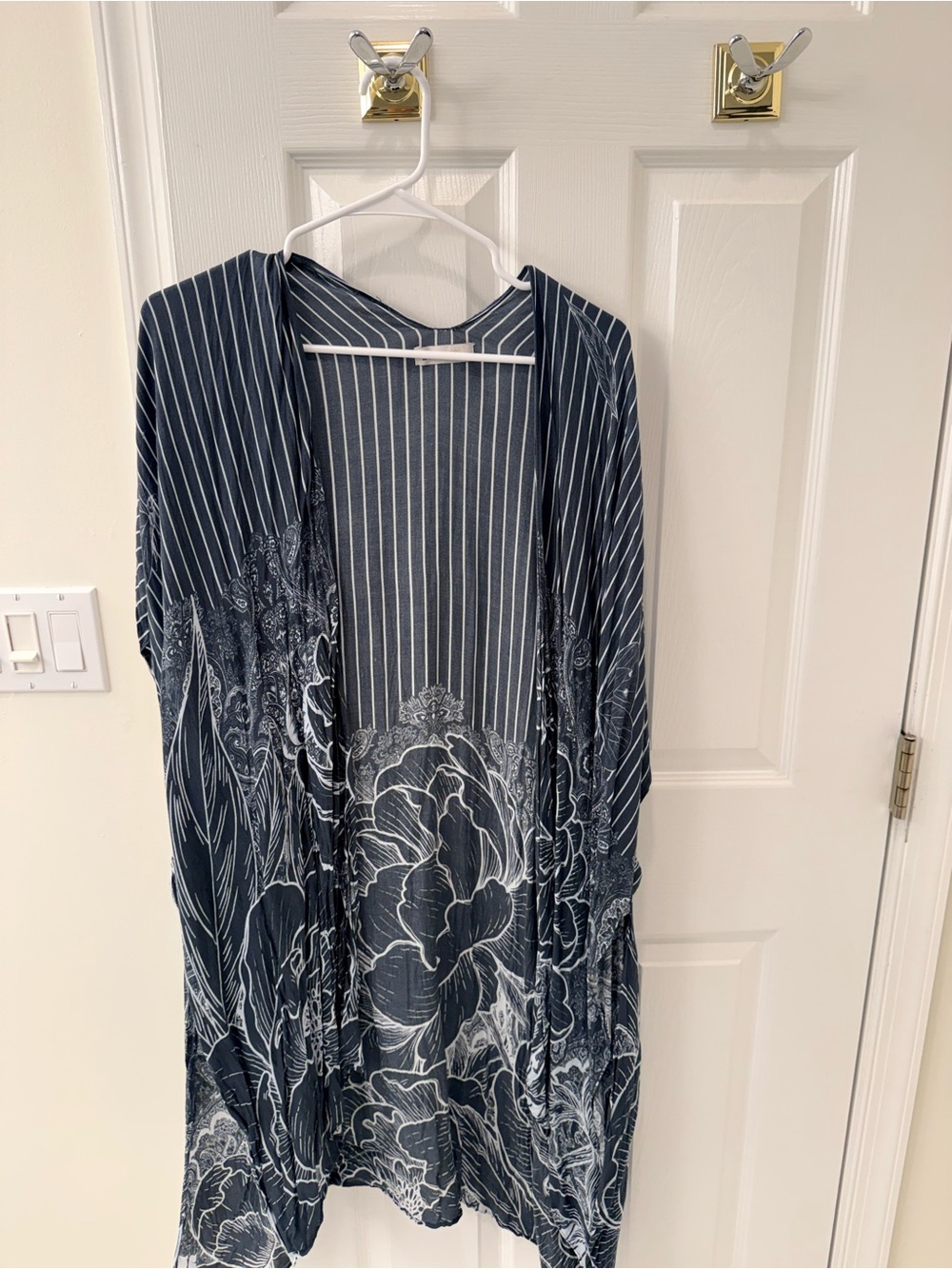 La Fiorentina Navy and White Striped Open Front Kimono